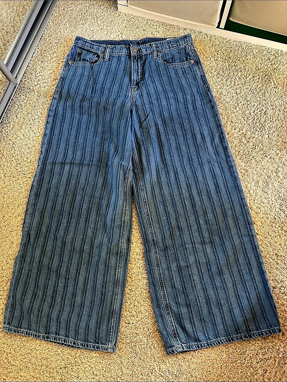 GAP Baggy mid rise Wide Leg Striped Jeans Waist 30 10